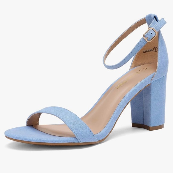 DREAM PAIRS Women’s Chunk Low Heel Pump Sandals Baby/ Blue/ Suede Size 10 - Picture 2 of 11